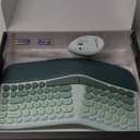 Ergonomic Wireless Keyboard and Mouse Combo with Wrist Rest, Curved Split Keys Clicky 84-Key Membrane Keyboard 6-Key Vertical Mouse Set for Win/Mac/PC/Laptop, AAA Batteries, Mint Green