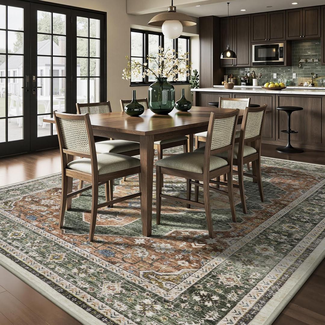 Engiw-Sage Green 5x7 Area Rugs for Dining Room Living Room Rug Bedroom Rug Washable Carpet Rugs Farmhouse Vintage Traditional Distressed Non Slip Rust Mint