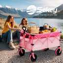 Sekey 220L Wagons Carts Foldable with Big All-Terrian Beach Wheels, Collapsible Heavy DutyWagon with Cup Holders, Extra Large Folding Wagon,Foldable Wagon for Camping, Garden, Sports.Pink