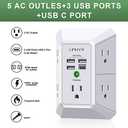 Wall Charger, Surge Protector, QINLIANF 5 Outlet Extender with 4 USB Charging Ports (4.8A Total) 3-Sided 1680J Power Strip Multi Plug Adapter Spaced for Home Travel Office (3U1C) (White)