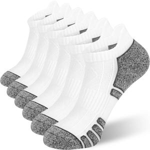 Women's Ankle Athletic Moisture Wicking Socks Running Short Thick Breathable Cushioned Low Cut Tab Sports Socks 6 Pairs (White, S)