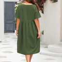 IN'VOLAND Plus Size Women's Summer Maxi Linen Dresses Casual Loose Pockets Long Dress Short Sleeve Army Green (Green)