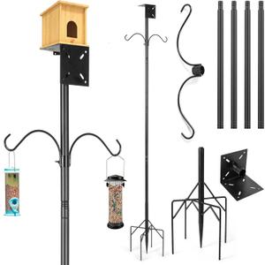 DRKXLR 79 Inch Adjustable Bird Feeder Pole for Outdoors Heavy Duty | Birdhouse Pole | Bird Feeder Stand with Mounting Bracket and Shepherd's Hooks | Mounting Pole for Smart Bird Feeder