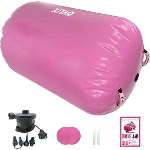 XITAO Air Roller Gymnastics Barrel Inflatable Tumbling Roller Air Mat, Barrel Back Somersault Backbend Trainer Equipment with Electric Air Pump for Backhandspring Training Yoga Cheerleading, 37.4"x25.0" (Pink)