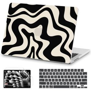 AKIT Compatible with MacBook Pro 16 inch Case 2025 2024-2021 M4 M3 M2 M1 Pro Max A3403 A3186 A2991 A2780 A2485, Unique Pattern Hard Shell Laptop Case+Screen Protector+Keyboard Cover, Black Wave