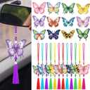 JenPen 12 Pcs Butterfly Diamond Art Kits Diamond Painting Car Ornaments Double Sided Butterfly Painting Keychain Hanging Ornament DIY Crafts Crystal Gem Paint for Adult Beginner Gifts