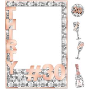 Cheerland 30th Birthday Photo Frame Happy 30th Party Favors Disco Ball Pastel Pink Silver Champagne Photo Props Milestone Anniversary Success Party Decorations Backdrop Supplies