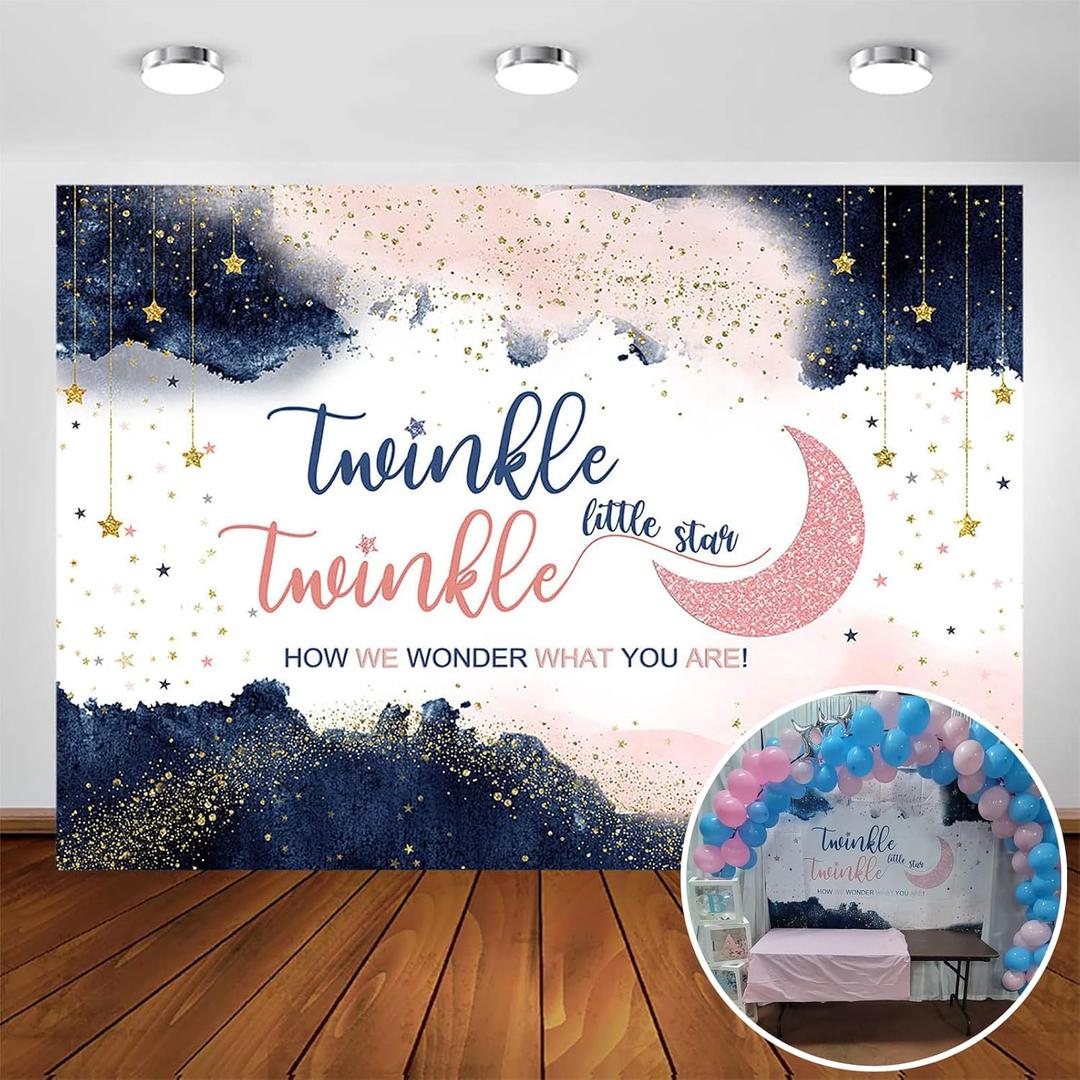 Avezano Navy Blue Blush Pink Gender Reveal Backdrop Twinkle Twinkle Little Star Party Decorations Photography Background Rose Gold and Navy Pregnancy Reveal Surprise Party Photoshoot (7x5ft)