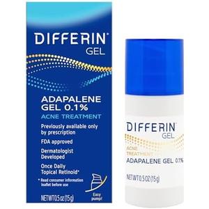 Differin Acne Treatment Gel, 30 Day Supply, Retinoid Treatment for Face with 0.1% Adapalene, Gentle Skin Care for Acne Prone Sensitive Skin, 15g Pump (Packaging May Vary)