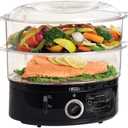 BELLA Two Tier Food Steamer with Dishwasher Safe Lids and Stackable Baskets & Removable Base for Fast Simultaneous Cooking - Auto Shutoff & Boil Dry Protection, Stainless Steel, 7.4 QT, Black