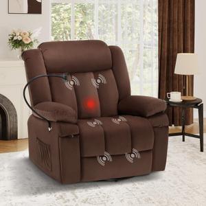 COLAMY Swivel Rocking Recliner, Glider Sofa Chair with Phone Stand，Massage Function, Heating, Ideal for Living Room, Office, Bedroom, Darkbrown