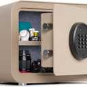 Digital Safe Box, 1.0 Cu.ft Heavy Duty Solid Steel Home Safe with Keypad, Small Personal Security Lock Box for Money, Jewelry, Anti-Theft Money Box for Hotel, Dorm, Office (Sand)