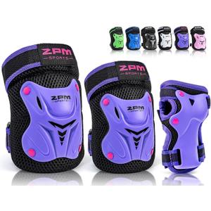 2PM SPORTS Knee Pads for Kids, Wrist Guards Knee and Elbow Pads Set with Drawstring Bag, Protective Gear Set for Girls Boys Roller Skating Cycling Skateboard