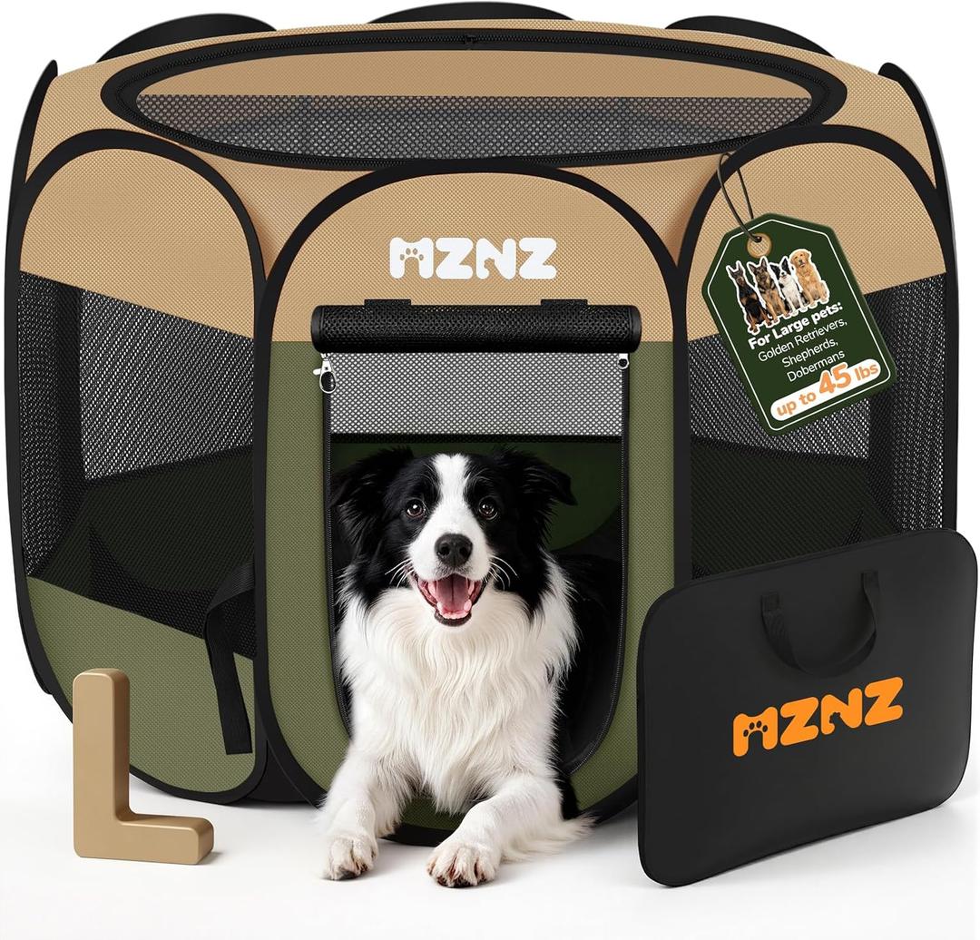 Dog Cat Small Animal Puppy Playpen Crate, Large, Olive Green