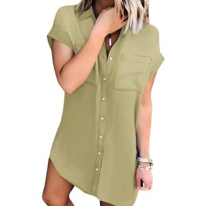 BestGirl Denim Shirt Dress for Women Short Sleeve Button Down Casual Summer Jean Dresses (XXL)