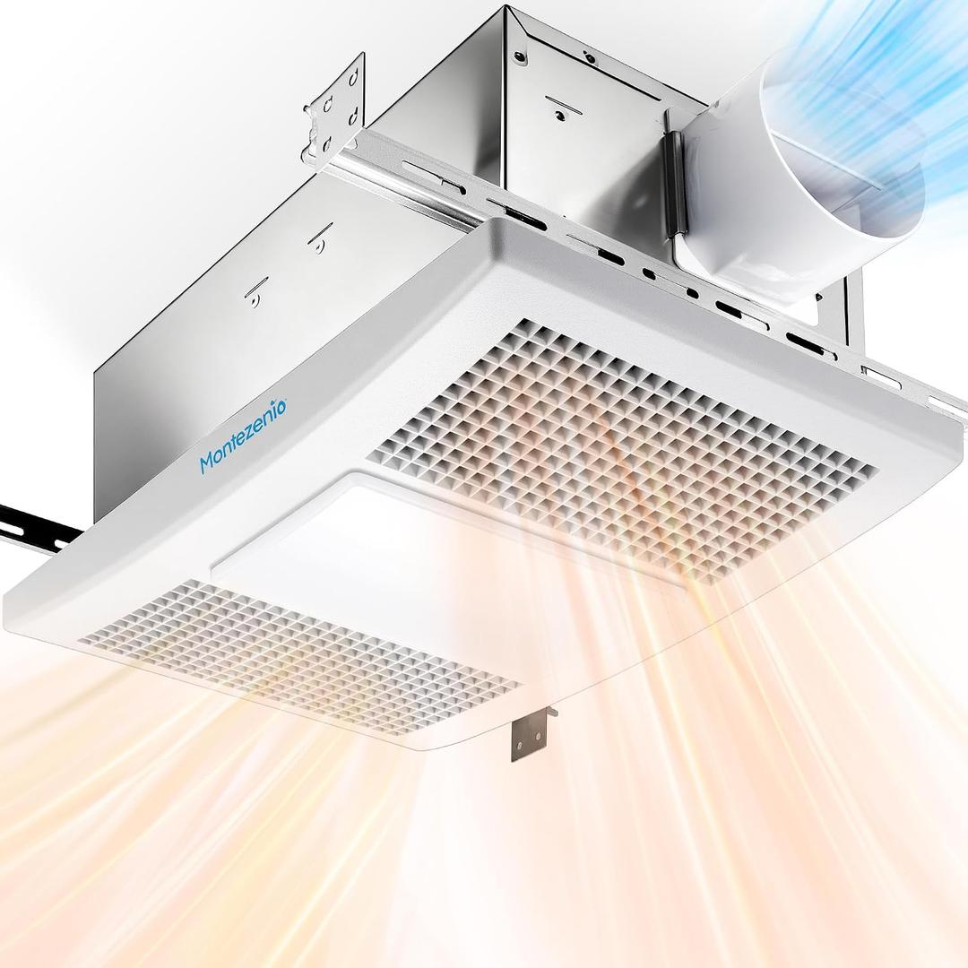 Bathroom Exhaust Fan with Heater, 1300W Household Ventilation Fans with LED Light, 110 CFM 1.5 Sone Quiet Ceiling Bath Vent Fan for Home Bathroom Hotel, Metal Housing, Ceiling Mount, 4" Duct, 16.75" x 5.5" x 5.5"