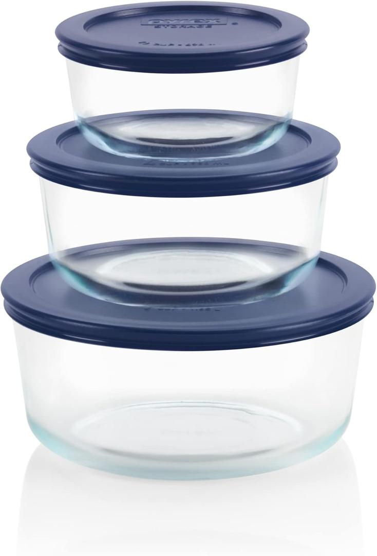 Pyrex Simply Store (3Pack) Glass Food Storage Containers Set, (2, 4 & 7 Cup) Meal Prep Containers With Plastic BPAFree Lids, Dishwasher & Microwave Safe