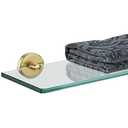 JQK Bathroom Glass Shelf Gold, Tempered Glass Shower Storage 16 by 5 inches, 304 Stainless Steel Brushed Gold Wall Mount, TGS101-BG