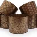 12 oz Round Panettone Paper Mold | 12 Pack | Non Stick Traditional Easter Bread Baking Forms  Golden-Bird Brown Design W 4.33 x H 3.35-In