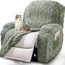 JOKIVTOU Recliner Chair Covers 4-Pieces Reclining Chair Slipcovers with Pocket& Elastic Bottom, Soft Feel Fitted Lazy Boy Sofa Couch Cover Washable, Stretch Recliner Furniture Protector (1 Seater, Green)