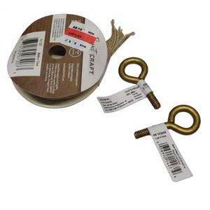 DI NG EYE BOLT W/NUT GOLD 1/4IN- 20X2IN 2PCS AND DI STG BROWN BURLAP RIBBON 5/8 IN