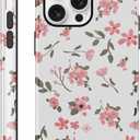 Pink Flower Phone Case for iPhone 16 Pro Cute Floral Phone Case for iPhone 16 Pro Vintage Girly Trendy Slim Fit TPU Shockproof Protective Cover for Girls Women