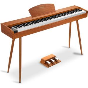 MOSEN Digital Piano, 88 Key Weighted Keyboard, Progressive Hammer Action, Electric Piano for Beginner, 128 Voices, 3-Pedal, Music Stand, Recording, USB-MIDI MP3 Connecting, MDP-88N, Wood Brown