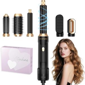 Atopskins 6 in 1 Blow Dryer Brush, Hair Dryer Brush Fast Drying 3 Heat Settings, Hot air Styler Auto Curling Straightening Voluming Smoothing for Women Salon & Travel Use (ALCI Plug) (Black)
