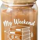 2 x NewEleven Book Lovers Gifts for Women, Friends - Bookshelf Cup, Accessories for Writers, Readers, Librarian, Bookaholic, Bookworm - 16 Oz Coffee Glass