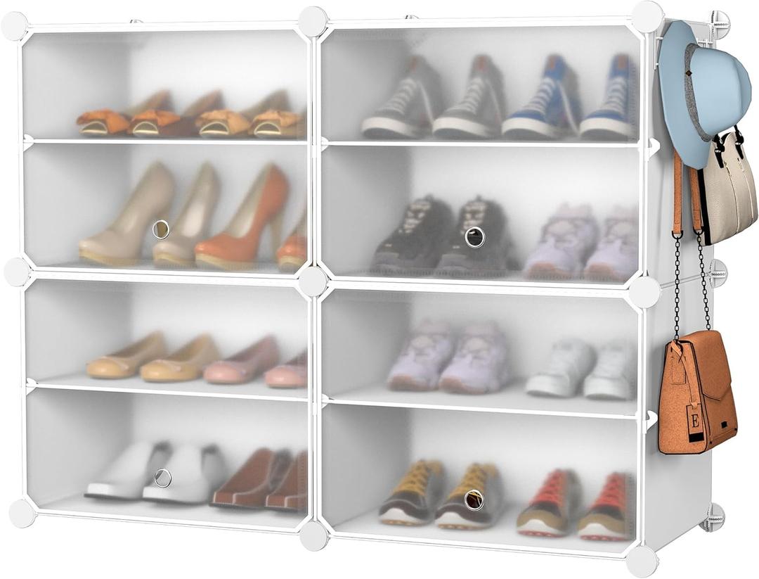 HOMIDEC 4-Tier Shoe Organizer for Closet - 16-Pair Storage Cabinet With Hook for Hanging - Shelf for Entryway