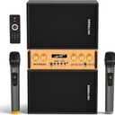 Bluetooth Audio Amplifier, UHF Wireless Microphone System with 2.1 Channel HiFi External Speaker with USB/TF/FM/TWS, Treble and Bass Adjustment for Party, Home KTV, Conference, Church