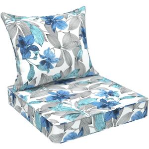 DYTXIII Outdoor Deep Seat Cushion Set, Water Repellent 22"x22" Patio Thick Cushions Replacement with Seat & Back Pillow for Patio Sofa, Wicker Chair, Couch - Clemens Noir Blue, 22"x22"x4"