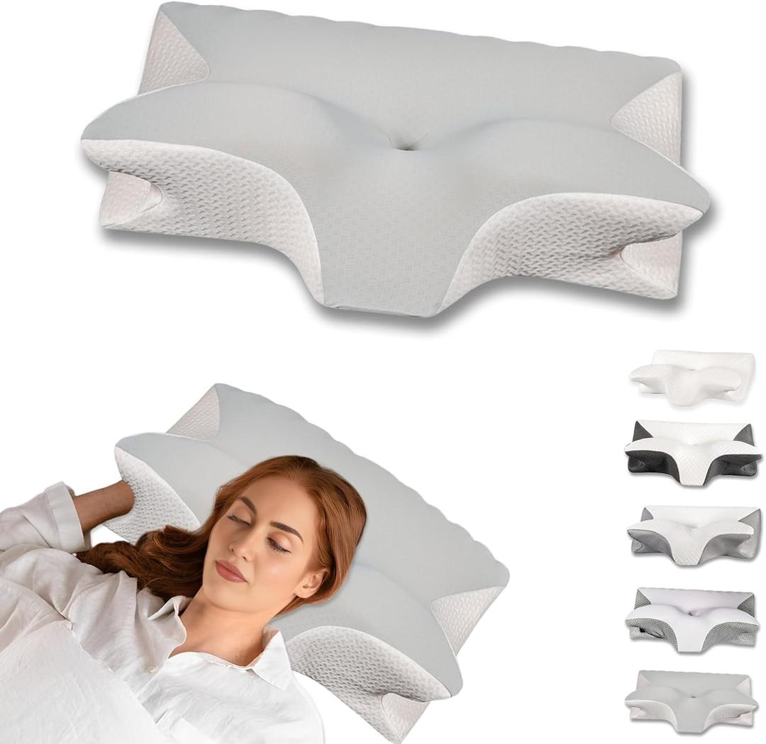 Cervical Pillow for Neck Pain Relief, Ergonomic Contour Orthopedic Pillow for Sleeping Shoulder Pain & Support, Cozy Memory Foam Neck Pillow with Pillowcase for Side Back Stomach Sleeper(Light Grey), 23*15.7*4.7