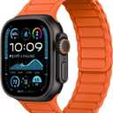 THWALK Magnetic Link Solo Loop Sport Silicone Bands Compatible with Apple Watch Ultra 3/2/1 49mm, Series 11/10 46/42mm, 9/8/7 45/41mm, SE 6/5/4 44/40mm, 3/2/1 42/38mm for Women Men (Orange)