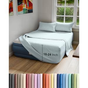 Air Mattress Sheet Set for King Size - 4 Piece Breathable & Cooling Sheets w/ Extra Deep Pockets - Fits Inflatable & Blow Up Air Mattresses Up to 24 Inches Thick - Ultra Soft & Wrinkle Free - Sky Blue