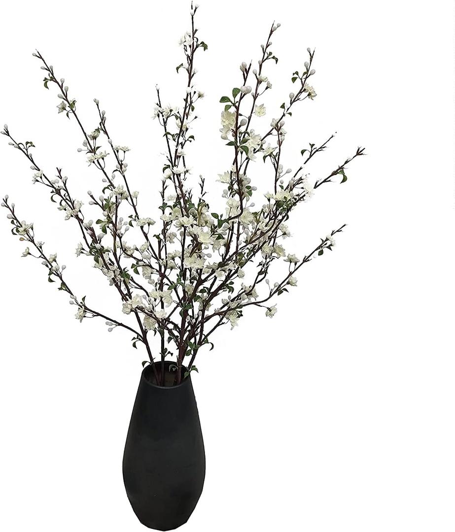 ATFL Artificial Plum Blossom Flowers,6 Pcs Faux Branches for Vase,Artificial Cherry Blossom Branches for Table Accessories Party Beach Theme Office Home Decor (White)
