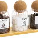 Glass Jar Storage Container with Ball Cork, 3PCS Round Glass Canisters with Tray & Labels, Small Glass Jars for Food Sugar Candy Coffee Tea Nuts - Style 2(500ml/17oz)