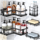 YASONIC Corner Shower Caddy Organizer, 5-Pack Adhesive Rustproof Stainless Steel Shower Shelves with Soap Holder, No Drilling Shower Storage Rack for Family Renters Bathroom, Black
