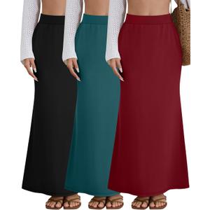 Riyiper 3 Pack Women's Summer Maxi Skirts with Pockets Flowy Elastic High Waist Ankle Length Long Casual Skirts (L)
