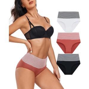 ANLIQI Women's Modal Underwear Tummy Control Hipster Panties Pack Full Coverage Briefs Soft Breathable Stretch Striped Undie (XXL)
