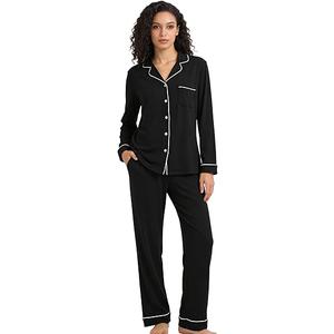 Womens Pajama Set, Soft Long Sleeve Pajamas & Long Pants with Pockets, Button-up Sleepwear Lounge Pjs