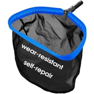 Upgraded Self-Repair Pool Net, Pool & Pond Cleaning Skimmer with Heavy Duty Nylon Net - Fine Mesh, Aluminum Frame, Deep Trash Bag for Above Ground & In-ground Pools, Leaf Skimmer Rake Net(No Pole)