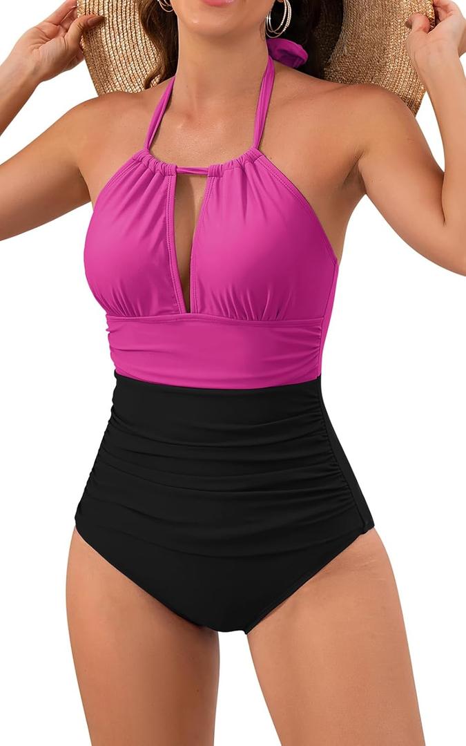B2prity Women's Slimming One Piece Swimsuits Tummy Control Bathing Suit Halter Swimwear for Big Busted Curvy Woman (X-Large, Z-94)