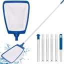 POOLAZA Pool Skimmer Net with Pole, Ultra Fine Mesh Pool Nets for Cleaning with Pole, Semi-deep Pool Net Skimmer with 68'' Thickened Aluminum Pole, Pool Leaf Net for Above Ground Pool, Spa & Hot Tub