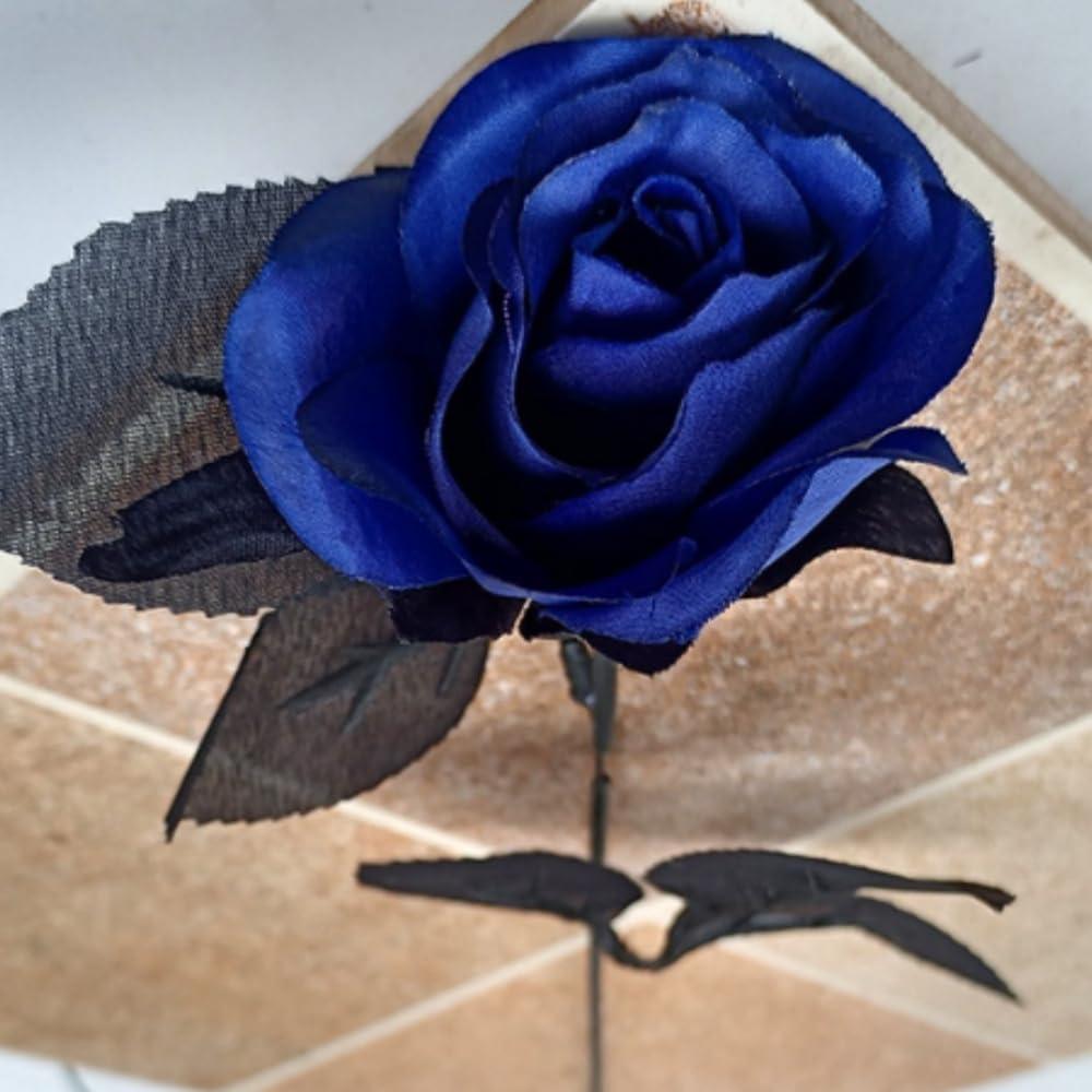 Artificial Rose Flower,10 Non Fading Single Stem False Silk Flower Roses, Realistic Blossom Flora for DIY Home Decoration Bridal Wedding Bouquet Halloween Decoration (Blue)