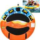 Heavy-Duty Towable Tube for Boating, Boat Tubes with Nylon Cover, Inflatable Water Sport Towables with Front Back Tow Points, Super Round Design, 60"