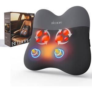 belhope Back Massager with Heat, Cordless Back Massage for Pain Relief Deep Tissue, 4D Shiatsu and Percussion Massage Pillow, Lower Back Massager for Office Chair, Gifts for Women Men Christmas, Grey