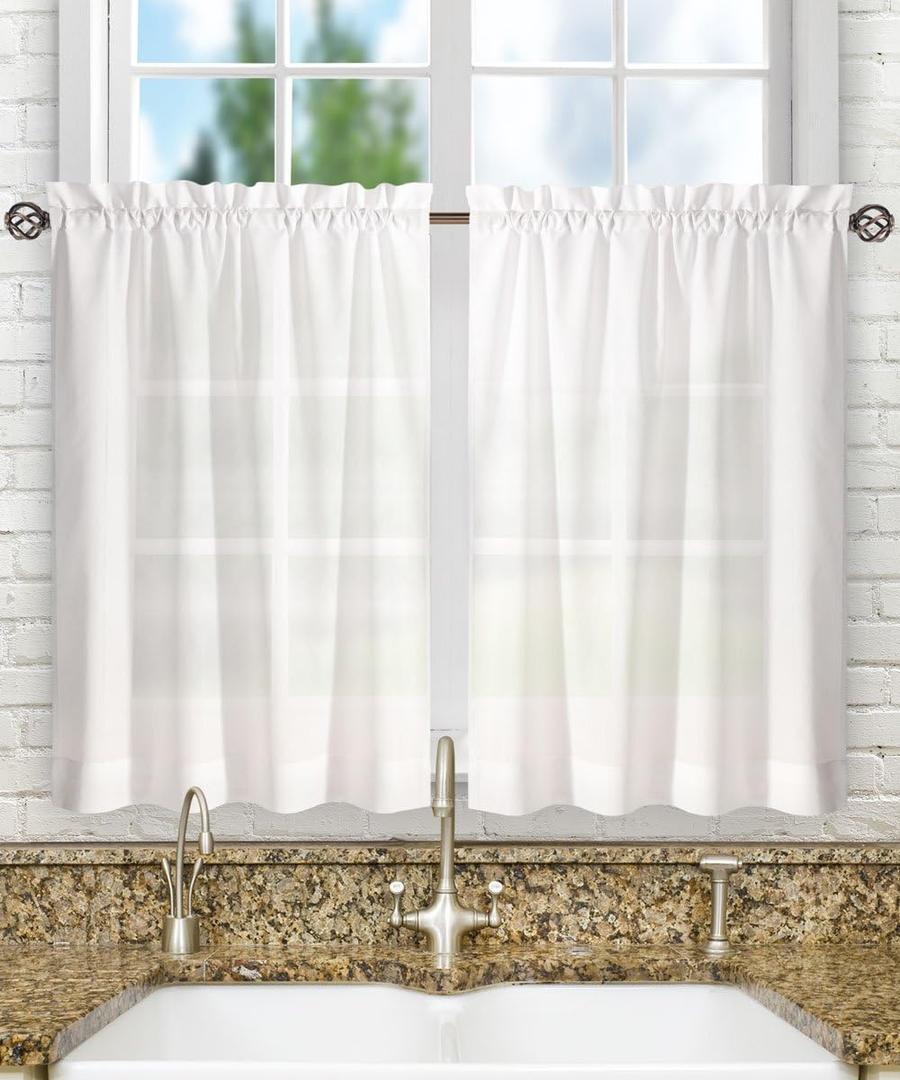 Ellis Curtain Stacey Sheer 56-by-24 Inch Tailored Tier Pair Curtains, White, 56x24, 28"W x 24"L