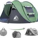 HEWOLF 3-4 Person Pop Up Tents for Camping Easy Set Up Pop Up Tent Waterproof Portable Tent Automatic Setup with 2 Bigs Doors Family Tents for Hiking (Green)