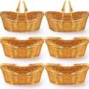 Wesiti 6 Pcs Wicker Picnic Basket with Handle, Hand Woven Harvest Basket Bulk, Wicker Flower Hoppet for Storage, Picnics, Easter, Organizing, Egg Gathering, Candy, Wedding(Light Brown)
